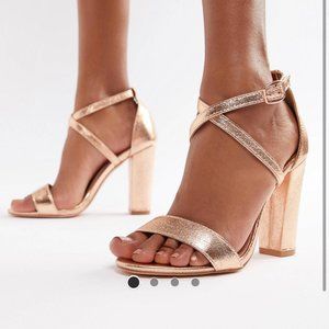 Dressy Block Heel Sandals - Rose Gold